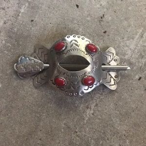 Silver and Coral Native American Hair Pin